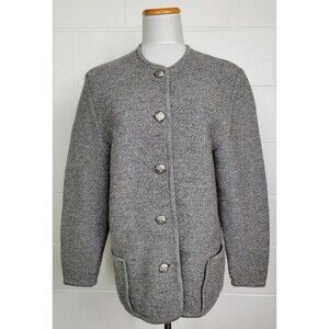Vintage Kaufmann‎ Womens Gray Wool Lady Jacket Cardigan Sweater Italy 46